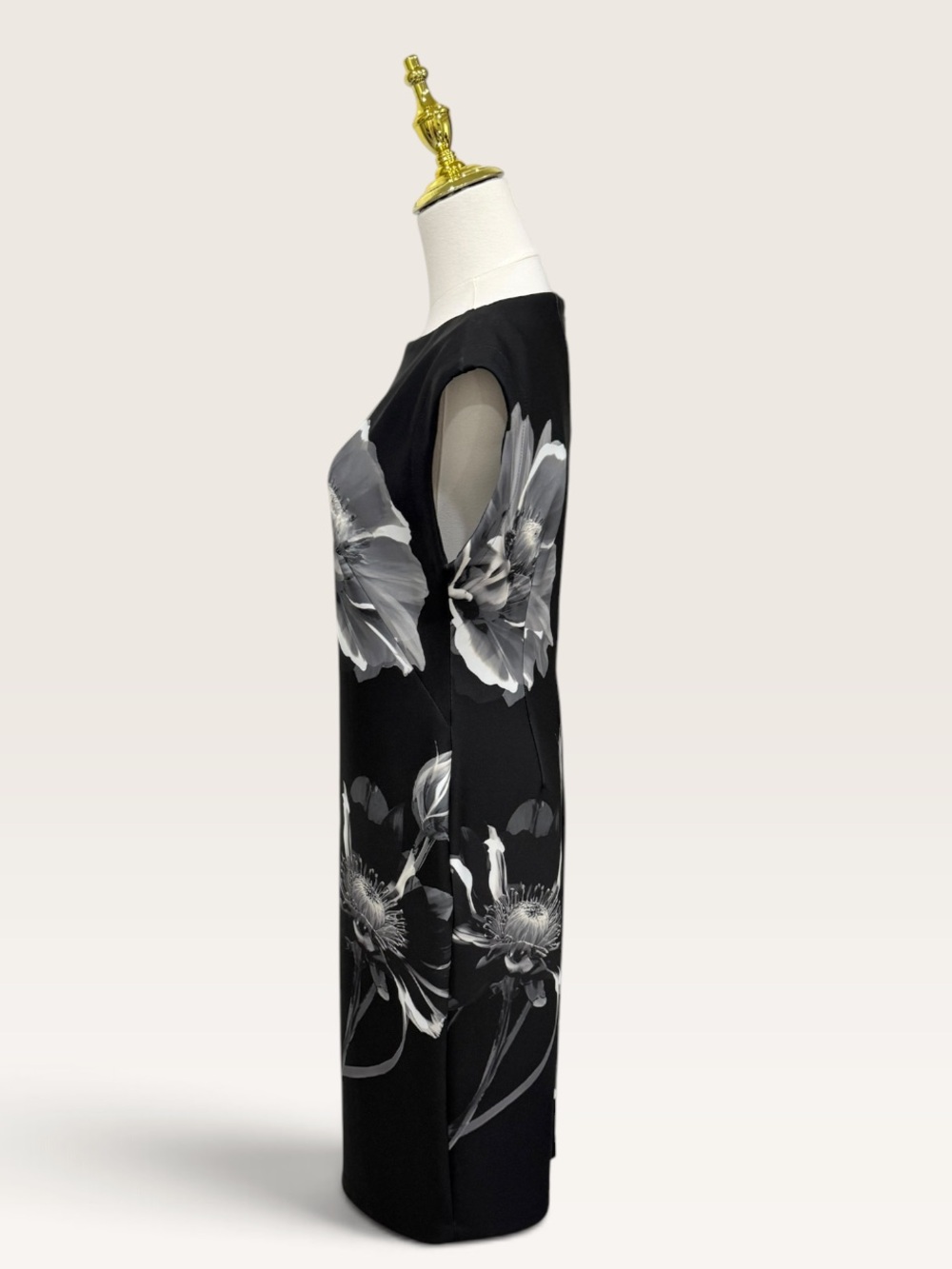 Donna Karan New York SZ 4 Black/Gray Floral Boat Neck Sheath Dress NWT $149 - Picture 4 of 16